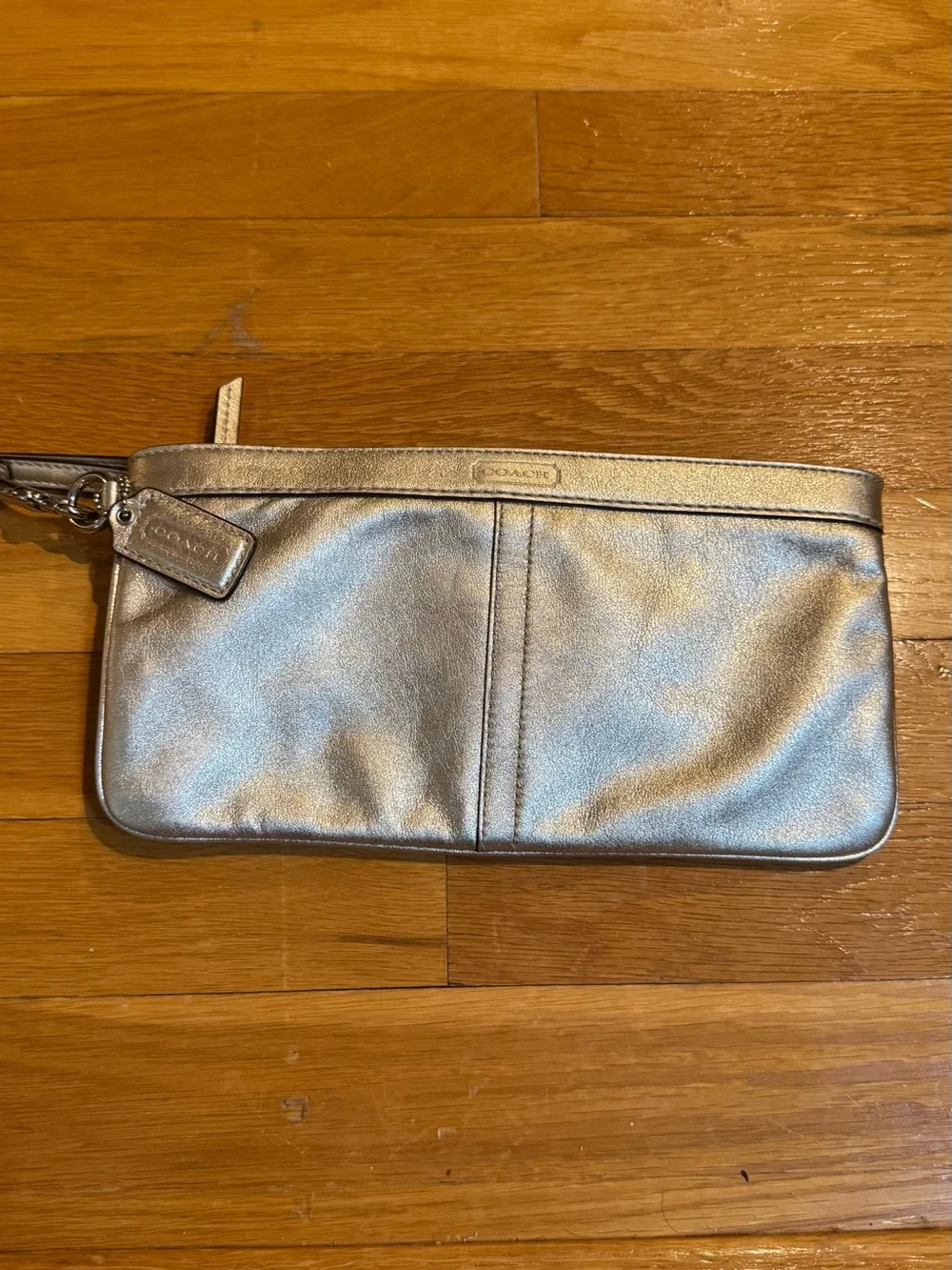 Coach Metallic Silver Leather Wristlet